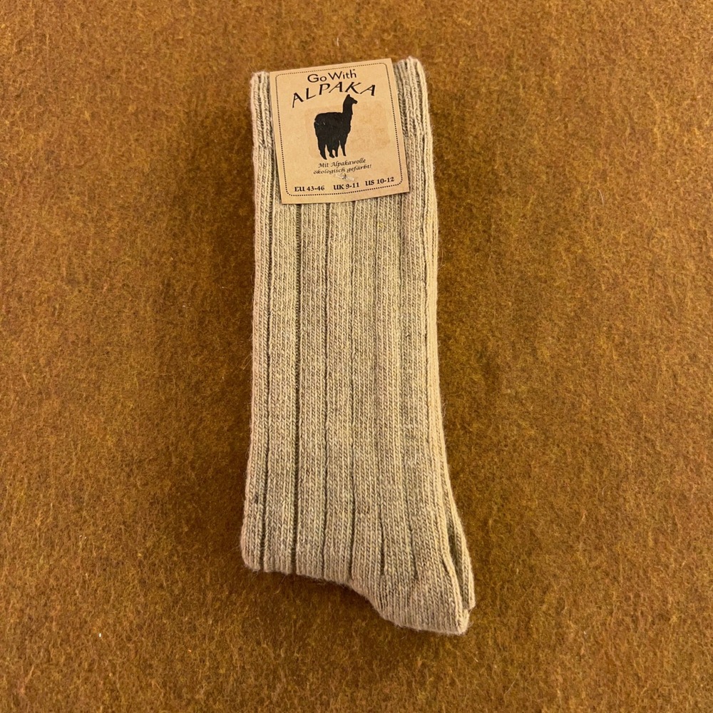 GoWith Mens 10-12 Tan Alpaca Wool Blend Ribbed Crew Socks NWT